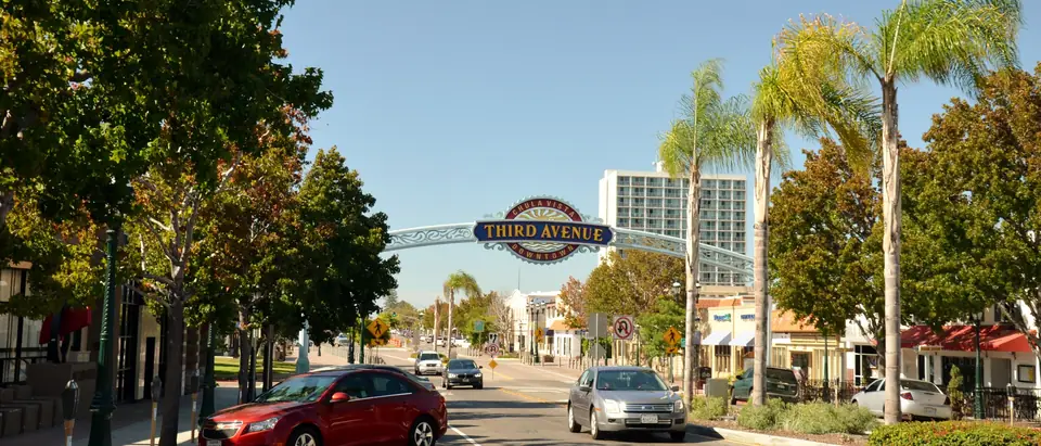 The Third Avenue arch over Third Avenue Village in Chula Vista on a sunny day